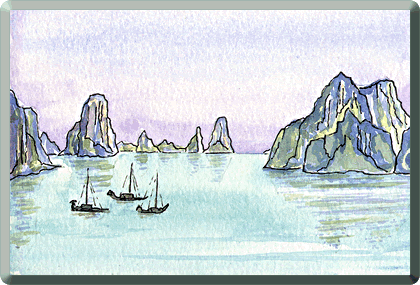 painting of Ha Long Bay, Charlene Brown, Vietnam cultural travel.