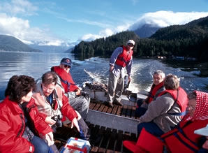 Zodiac outing on tours at Knight Inlet Lodge.