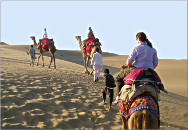 Camel camping safari in Rajasthan, India.