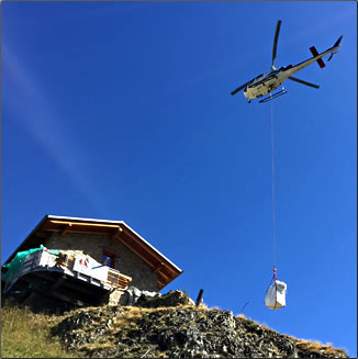 Refugio in western Alps receives food drops by helicopter every two days.