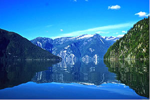 Tranquil Knight Inlet on eco-lodge vacation in British Columbia.