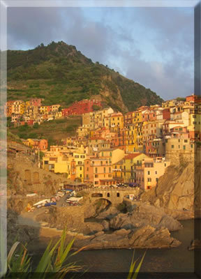 Village of Manarola at sunset: Cinque Terre National Park, Italy.