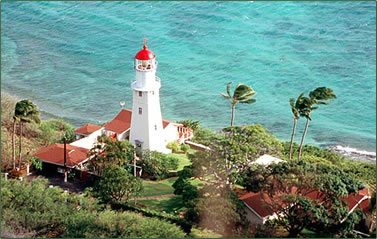 Diamond Head lighthouse is near Honolulu, Oahu, Hawaiian Islands.