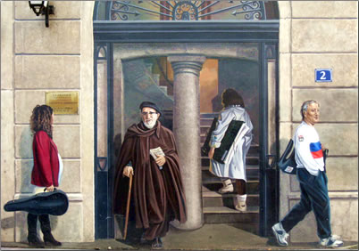 Murals on buildings in Lyon, France.