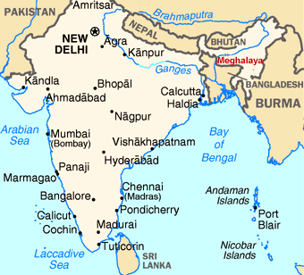 Map of India highlighting Meghalaya region