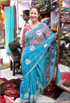 Sari draping demonstration in India.