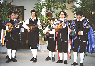 Young men singing in Alamos hotel courtyard reflect a deeply cherished Mexican culture.