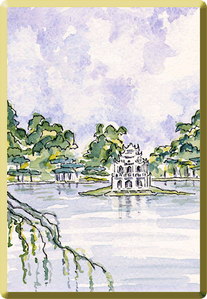 painting of lake of the Restored Sword, Vietnam independent travel.