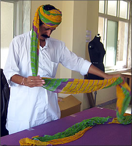 Turban winding demonstration in Rajasthan, India.