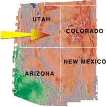 Map of Utah, Colorado, New Mexico and Arizona.