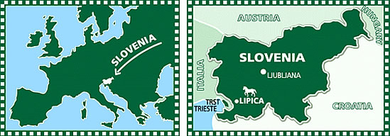 Map of Slovenia and Lipica Stud Farm.