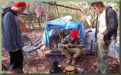 Volunteers camping on organic farmstead in Georgia.