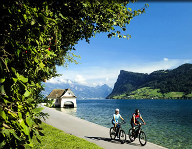 Switzerland's Lake Route skirting 16 Swiss lakes by electric bicycles for a senior-friendly active adventure.